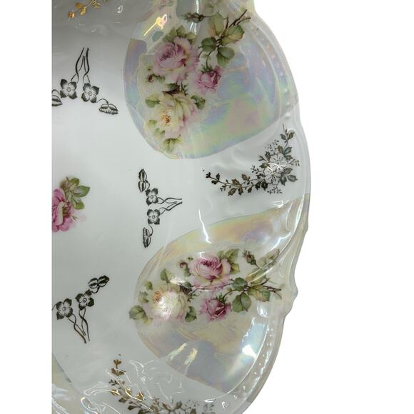 Elegant FP Bavaria Antique Hand Painted Porcelain Bowl Pearl Luster, Pink Roses - Picture 4 of 5